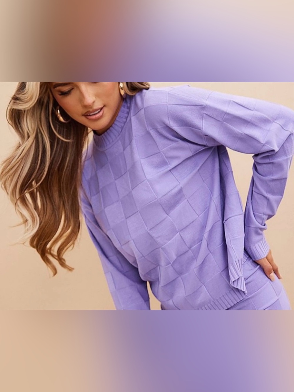 PrettyLittleThing Lilac Checker Knit Jumper Size M NWT